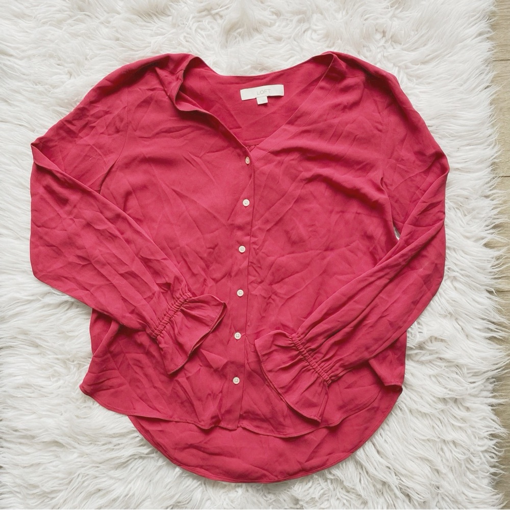 ❌ SOLD! LOFT Red Work Button Down Blouse